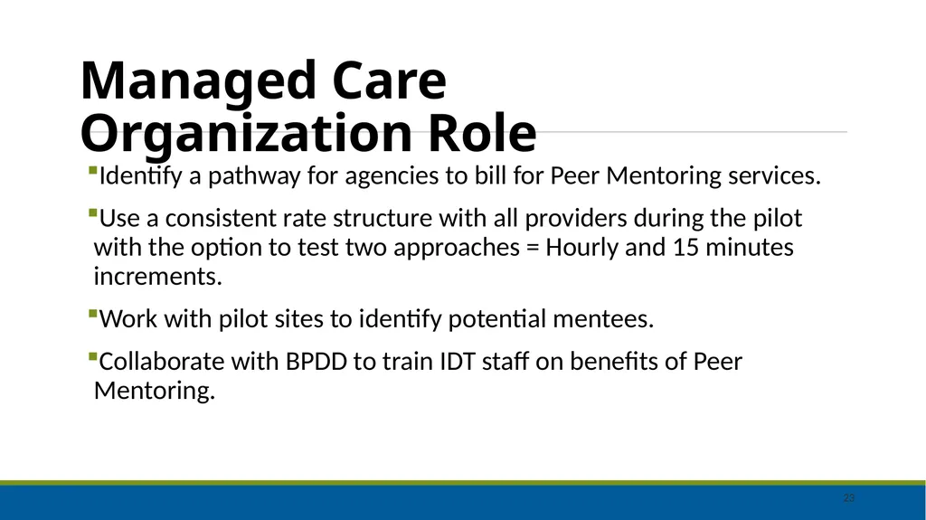 Peer Mentoring Training for Agencies Objectives: - slide 23 of 55