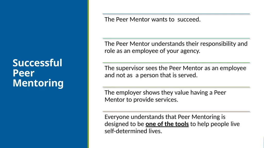 Peer Mentoring Training for Agencies Objectives: - slide 20 of 55