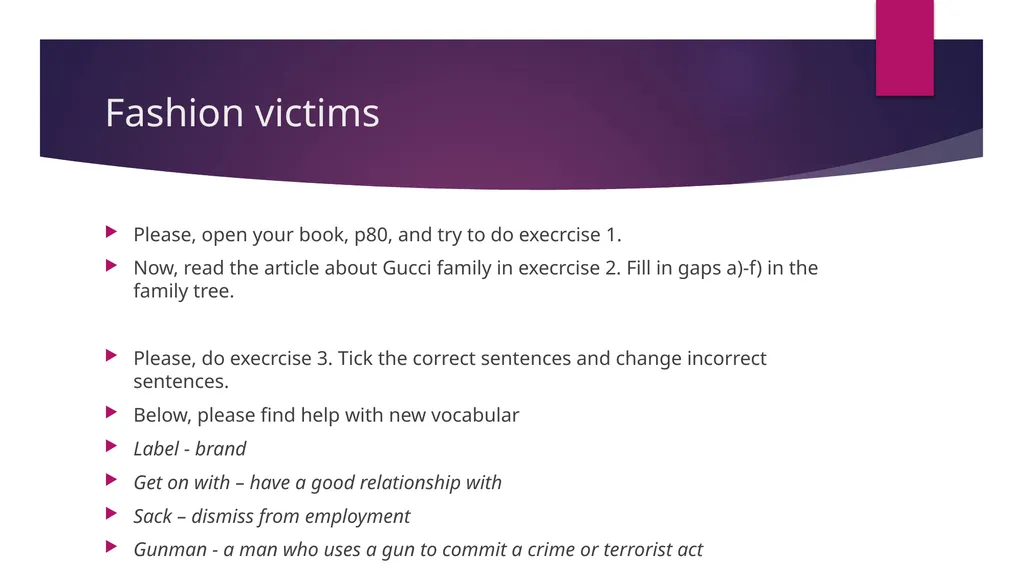 10C Fashion victims Vocabulary: use of articles: - slide 2 of 10