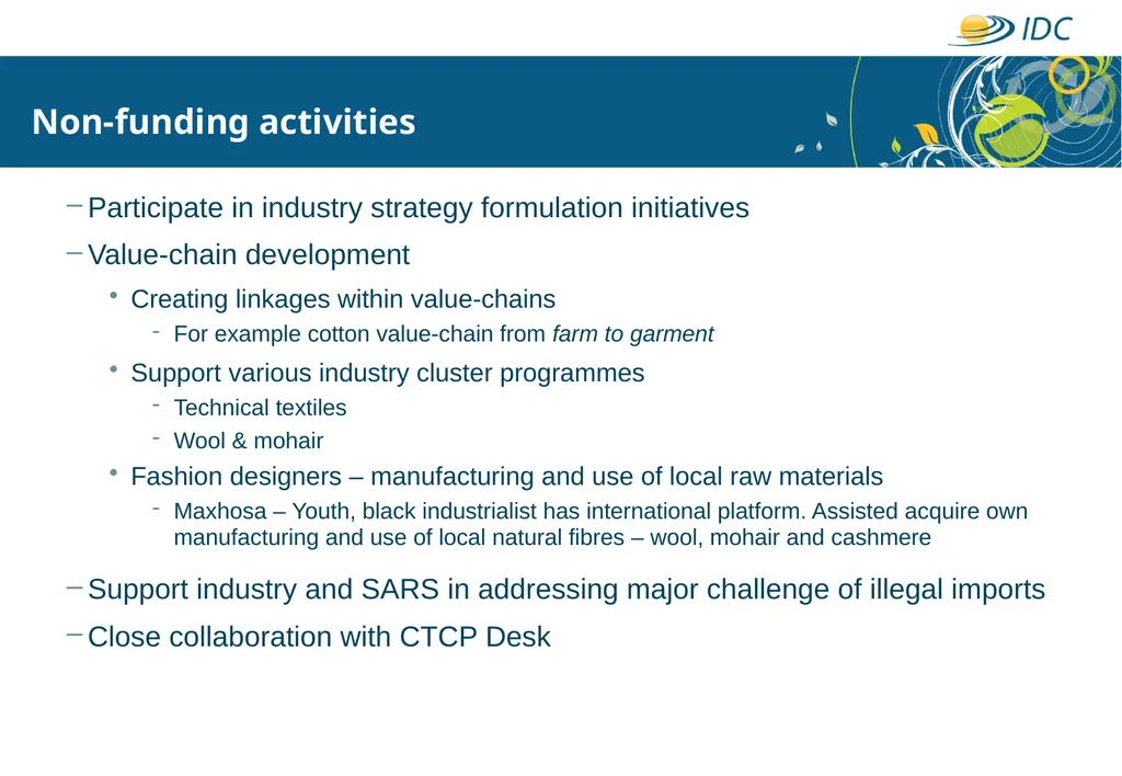 Textiles & Clothing SBU Presentation to the - slide 9 of 14