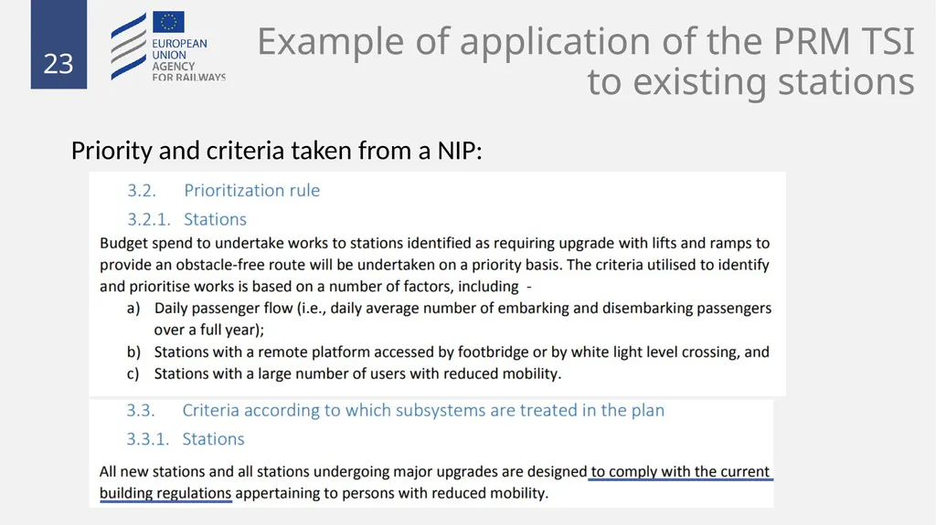Fixed installations TSIs INF,ENE and PRM 1 - slide 23 of 40