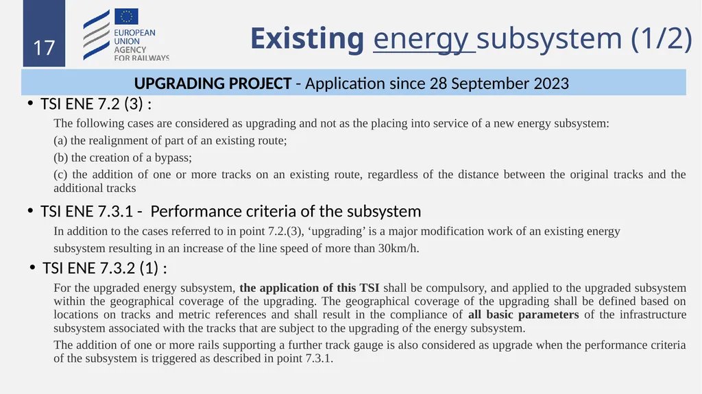 Fixed installations TSIs INF,ENE and PRM 1 - slide 17 of 40