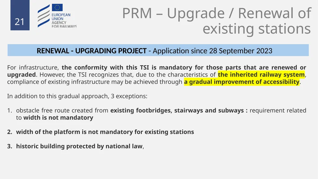 Fixed installations TSIs INF,ENE and PRM 1 - slide 21 of 40