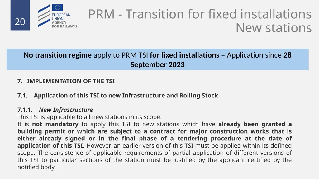 Fixed installations TSIs INF,ENE and PRM 1 - slide 20 of 40