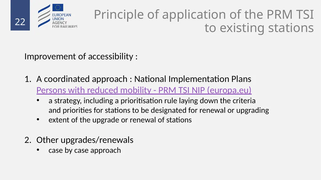 Fixed installations TSIs INF,ENE and PRM 1 - slide 22 of 40
