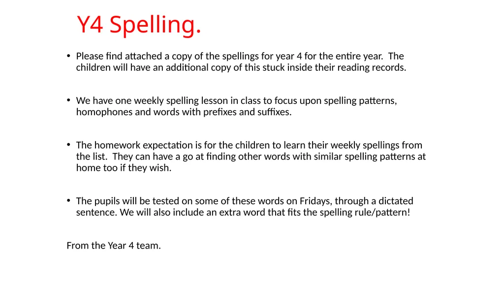 Spelling lists for Year 4 Y4 Spelling. Please find - slide 2 of 5