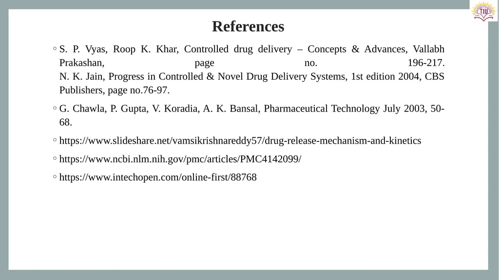Controlled Release Drug Delivery Systems Dr. - slide 35 of 35