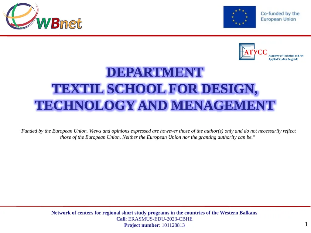 DEPARTMENT TEXTIL SCHOOL FOR DESIGN, TECHNOLOGY - slide 1 of 16