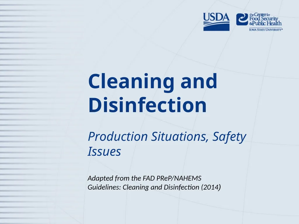 Cleaning and Disinfection Production Situations, - slide 1 of 18