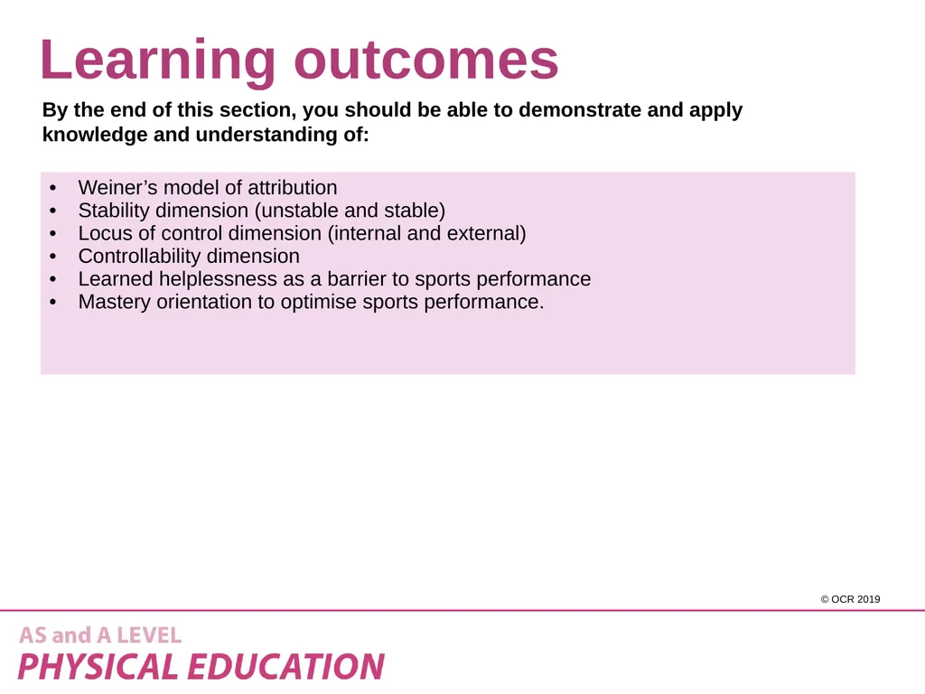 2.2 Sports psychology – Attribution Learning - slide 2 of 13