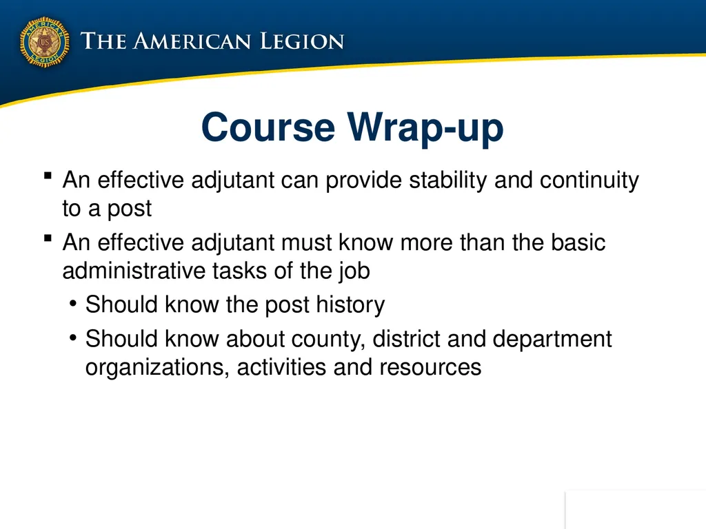 POST ADMINISTRATION (ADJUTANT) COURSE UPDATED NOV. - slide 69 of 73