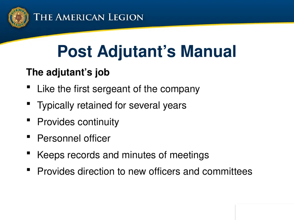 POST ADMINISTRATION (ADJUTANT) COURSE UPDATED NOV. - slide 15 of 73