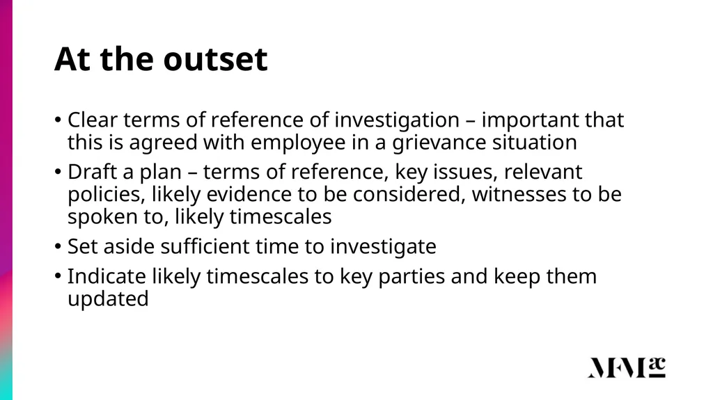 Conducting disciplinary & grievance investigations - slide 5 of 21