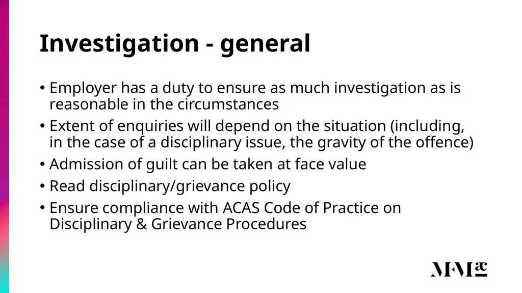 Conducting disciplinary & grievance investigations - slide 2 of 21