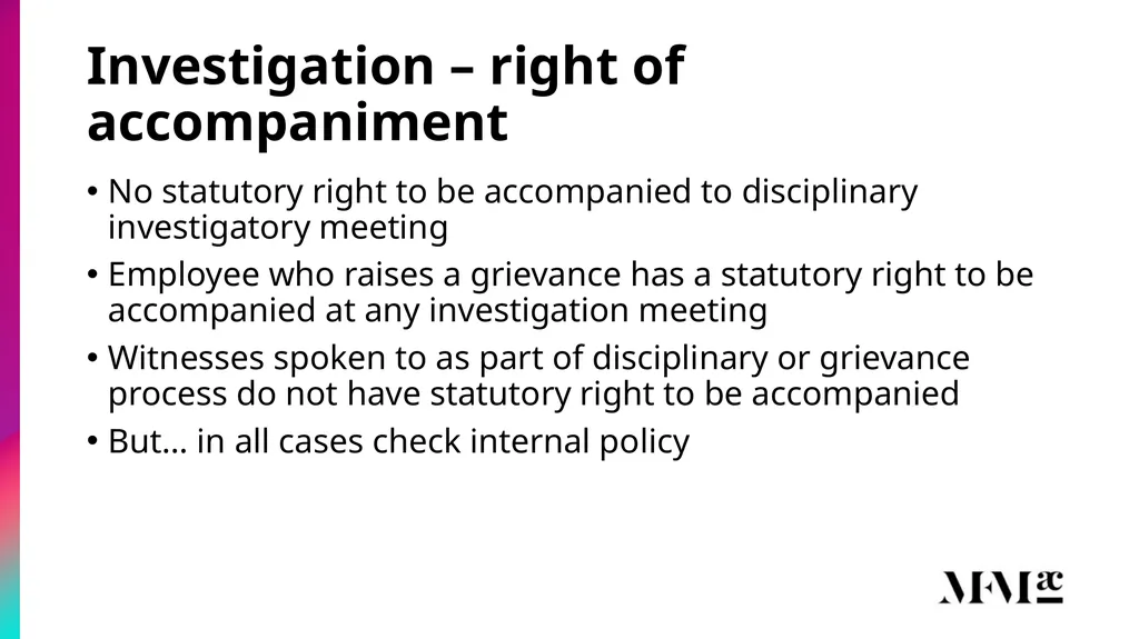 Conducting disciplinary & grievance investigations - slide 8 of 21