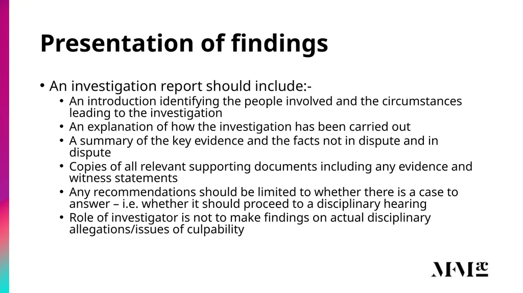 Conducting disciplinary & grievance investigations - slide 10 of 21