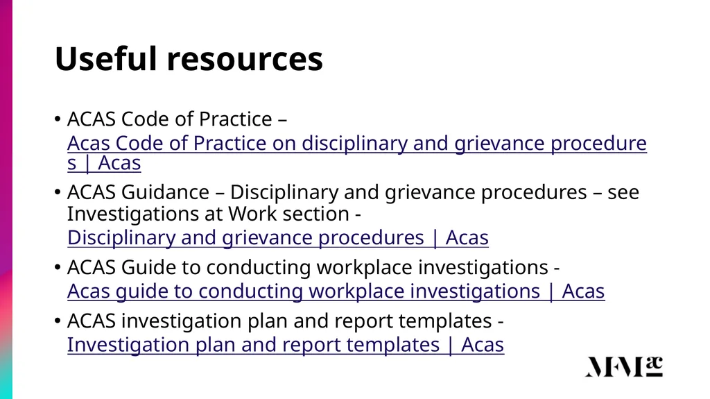 Conducting disciplinary & grievance investigations - slide 20 of 21
