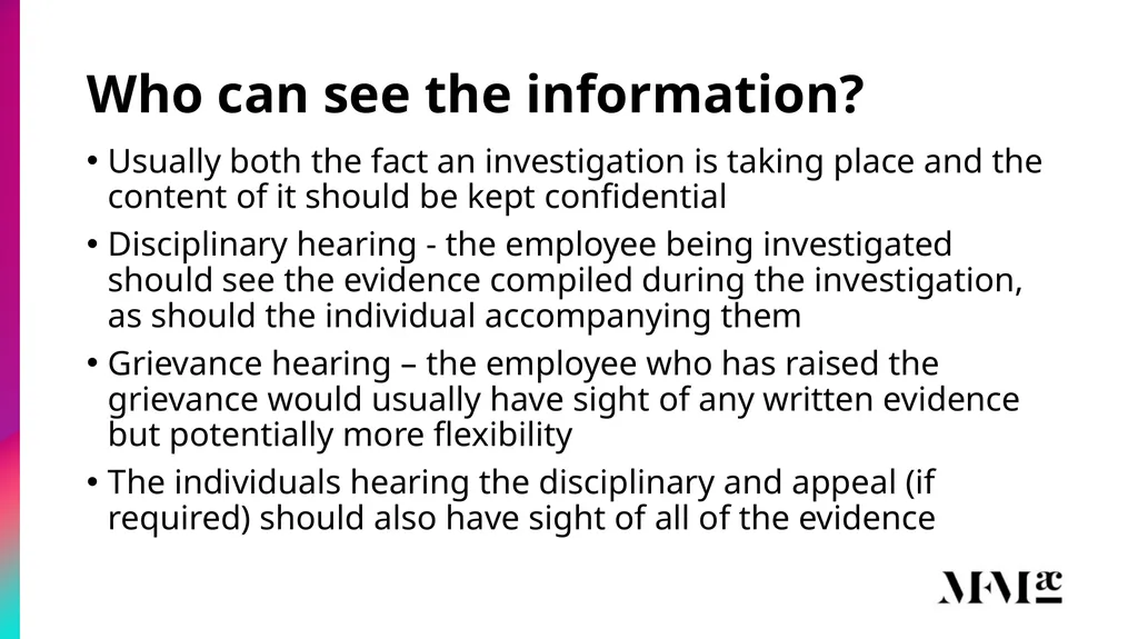 Conducting disciplinary & grievance investigations - slide 17 of 21