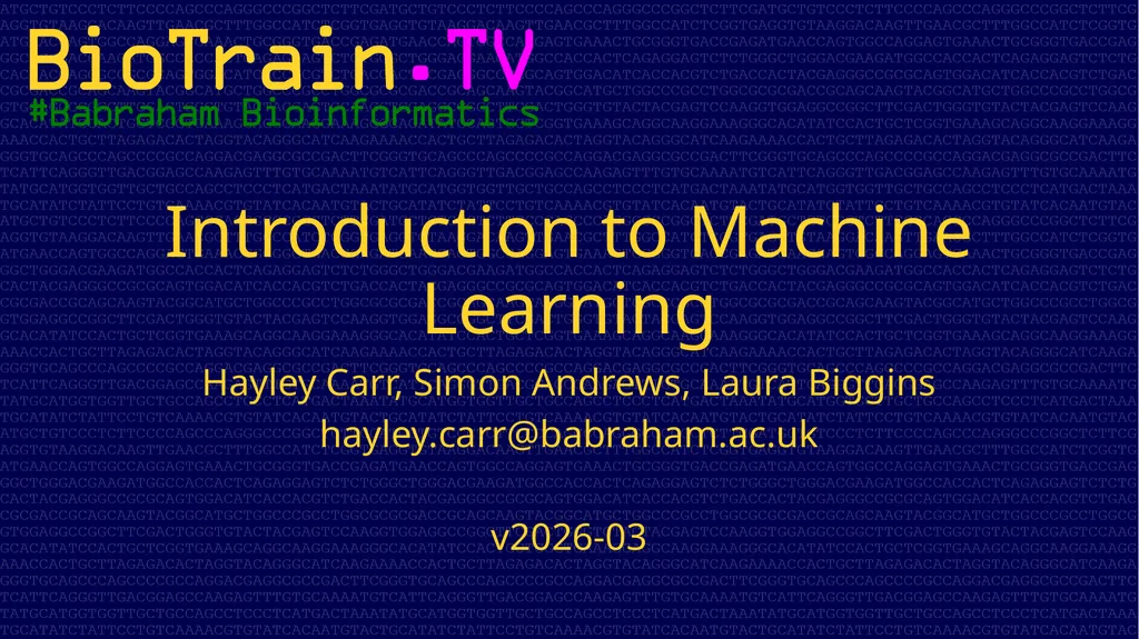 Introduction to Machine Learning Hayley Carr, - slide 1 of 124