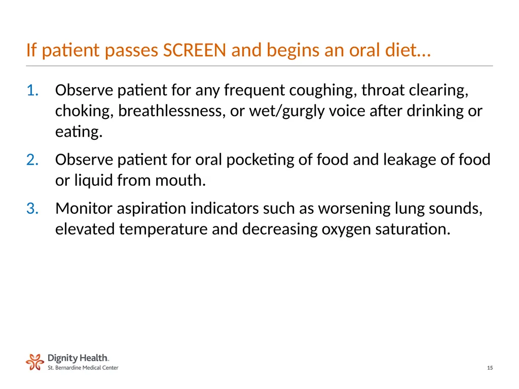 BEDSIDE SWALLOW SCREEN FOR DYSPHAGIA Laura Cowen - slide 15 of 18