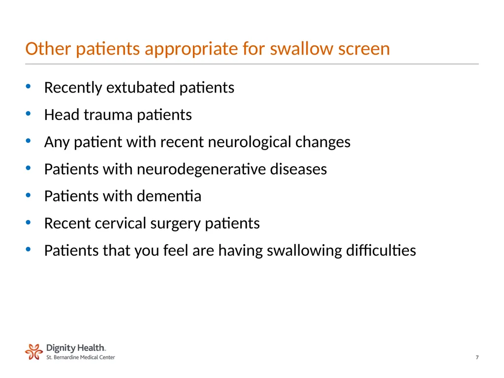 BEDSIDE SWALLOW SCREEN FOR DYSPHAGIA Laura Cowen - slide 7 of 18