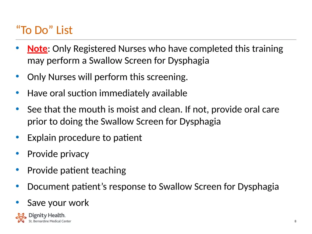 BEDSIDE SWALLOW SCREEN FOR DYSPHAGIA Laura Cowen - slide 8 of 18