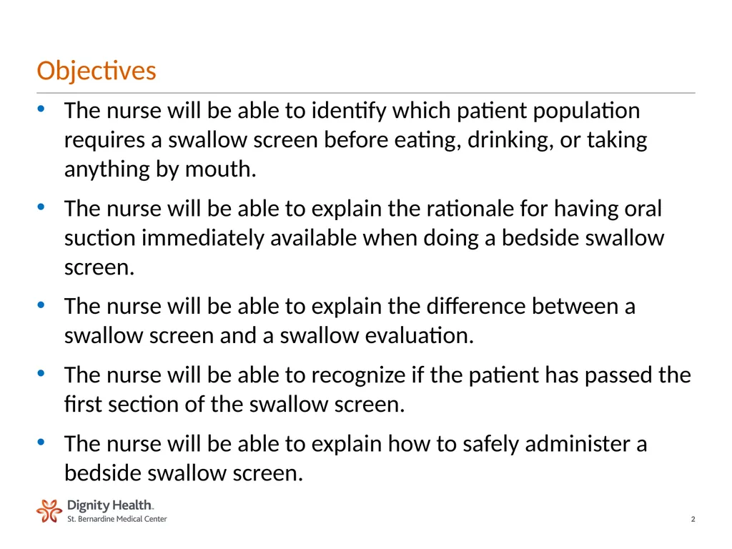 BEDSIDE SWALLOW SCREEN FOR DYSPHAGIA Laura Cowen - slide 2 of 18