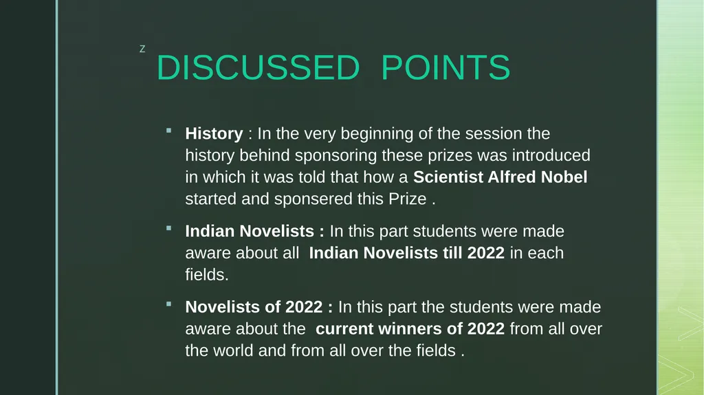 AN INTERACTIVE SESSION ON NOBEL PRIZE WINNERS Date - slide 7 of 11