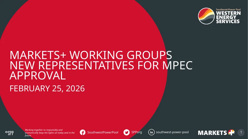 Markets+ working groups new representatives for - slide 1 of 5