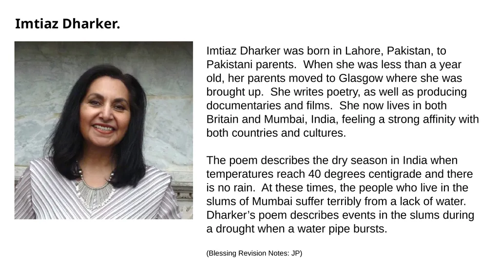 Blessing by Imtiaz Dharker How does Dharker incite - slide 2 of 9