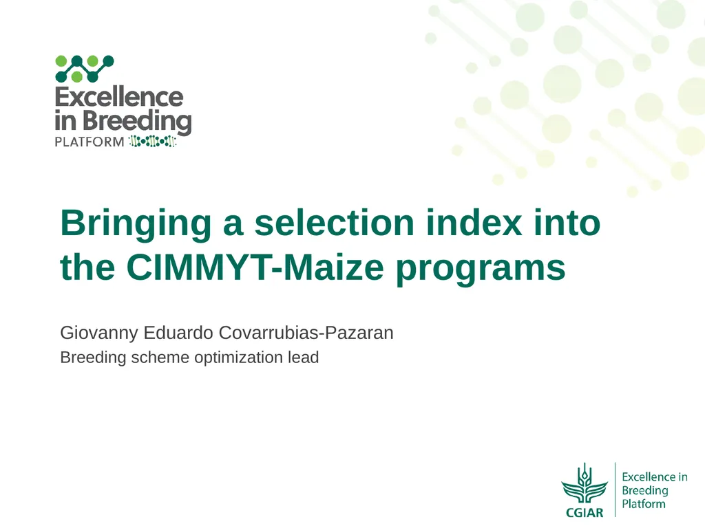 Bringing a selection index into the CIMMYT-Maize - slide 1 of 21