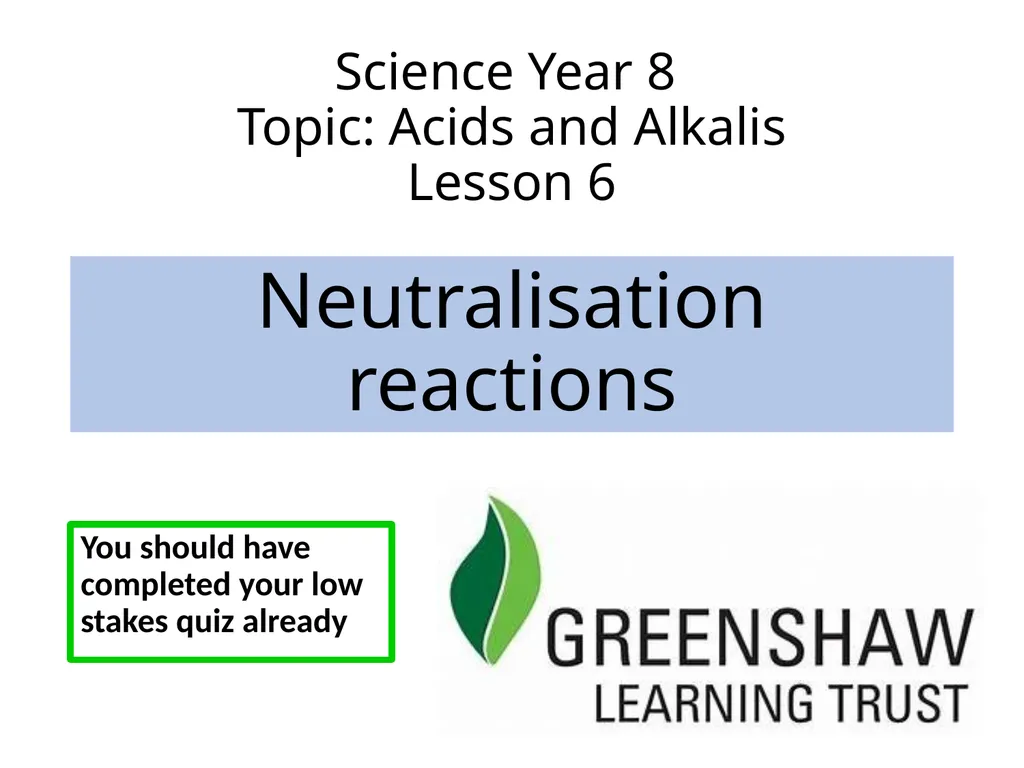Neutralisation reactions You should have completed - slide 1 of 13