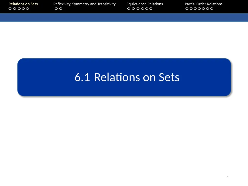 Aaron Tan Relations on Sets Reflexivity, Symmetry - slide 4 of 93