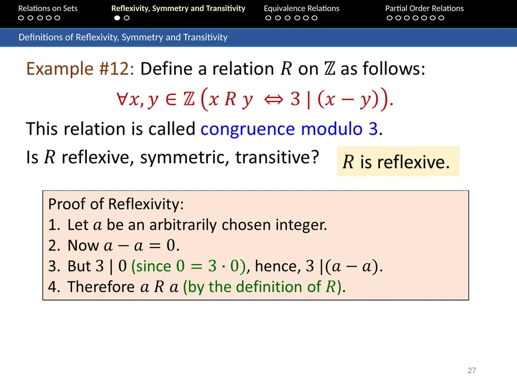 Aaron Tan Relations on Sets Reflexivity, Symmetry - slide 27 of 93