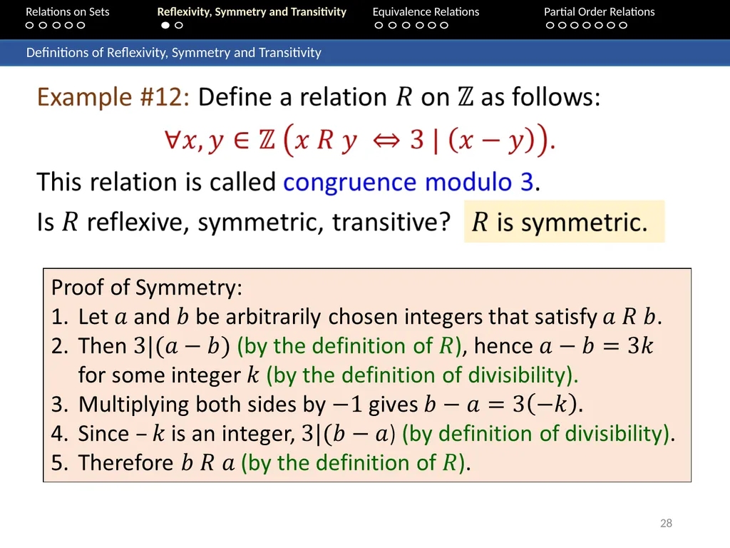 Aaron Tan Relations on Sets Reflexivity, Symmetry - slide 28 of 93
