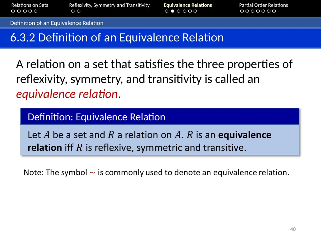 Aaron Tan Relations on Sets Reflexivity, Symmetry - slide 40 of 93