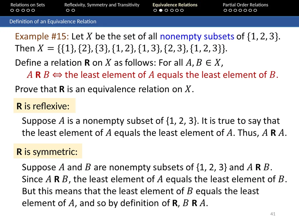 Aaron Tan Relations on Sets Reflexivity, Symmetry - slide 41 of 93