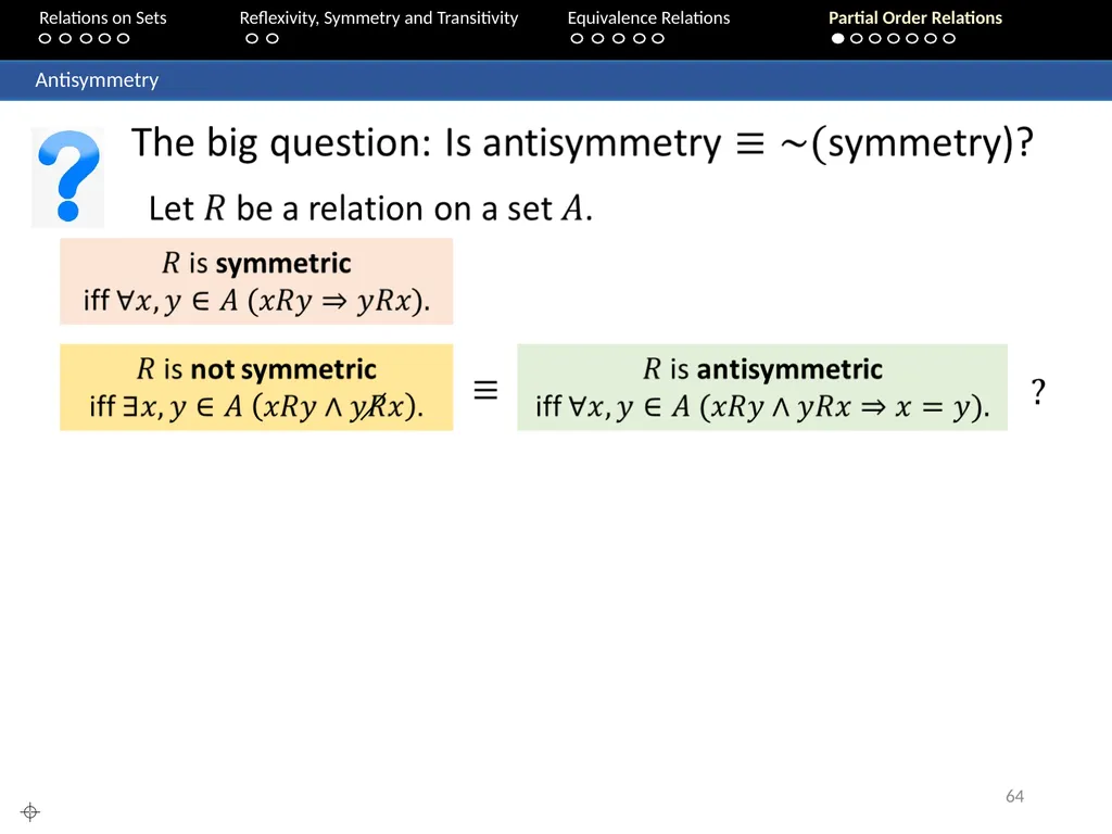 Aaron Tan Relations on Sets Reflexivity, Symmetry - slide 64 of 93