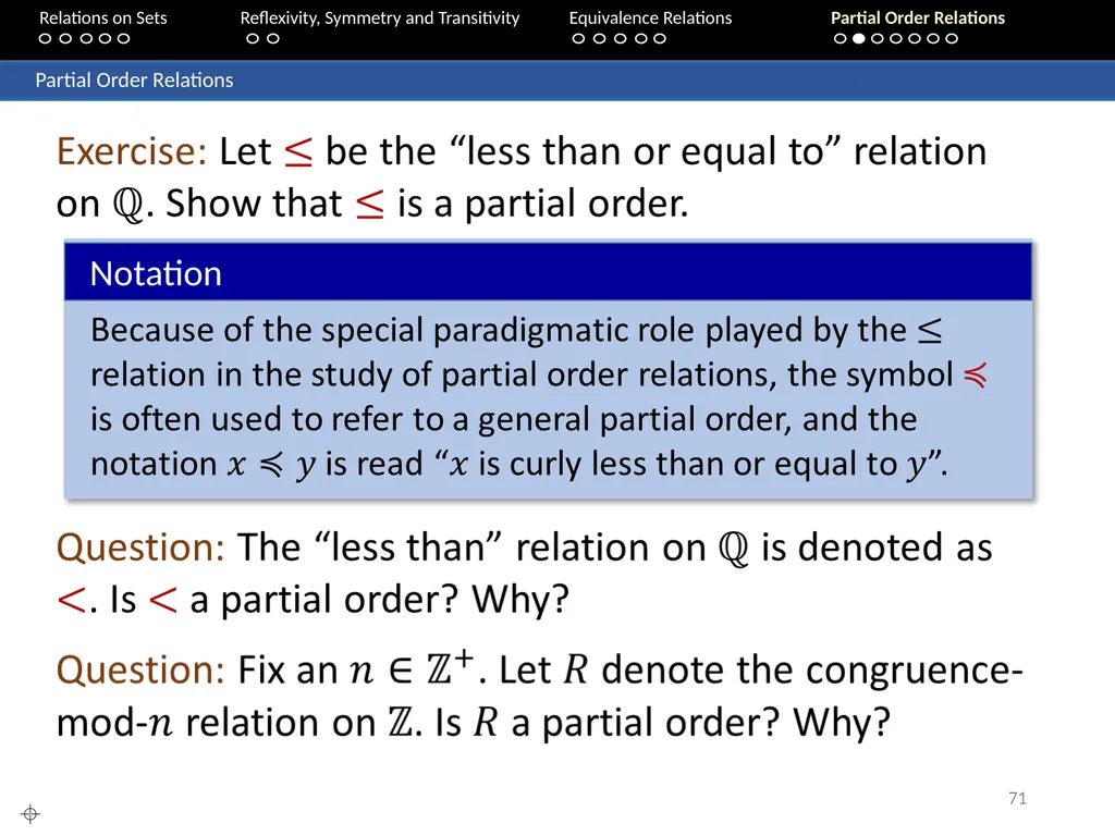Aaron Tan Relations on Sets Reflexivity, Symmetry - slide 71 of 93