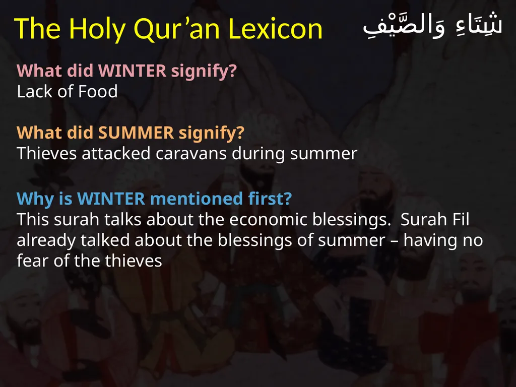 لِإِيلَافِ قُرَيْشٍ إِيلَافِهِمْ رِحْلَةَ - slide 12 of 38