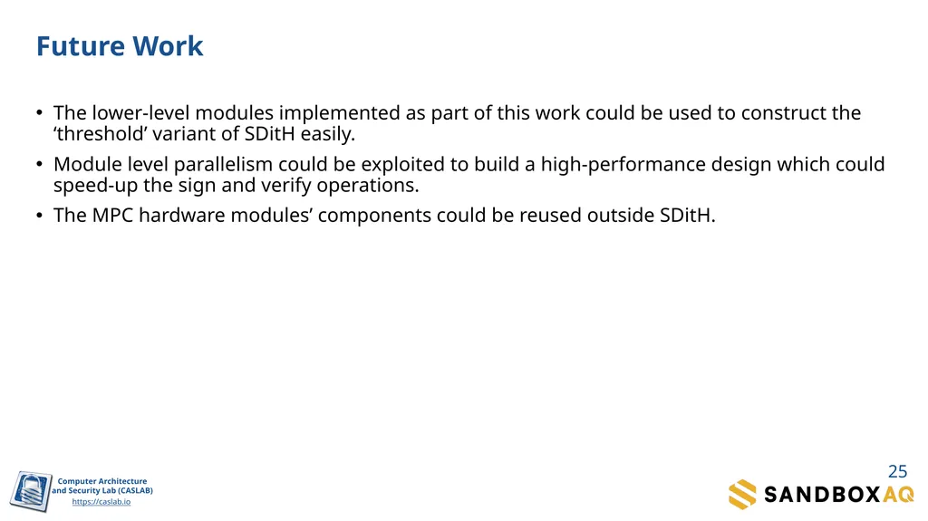 SDitH in Hardware Sanjay Deshpande, James Howe, - slide 25 of 27