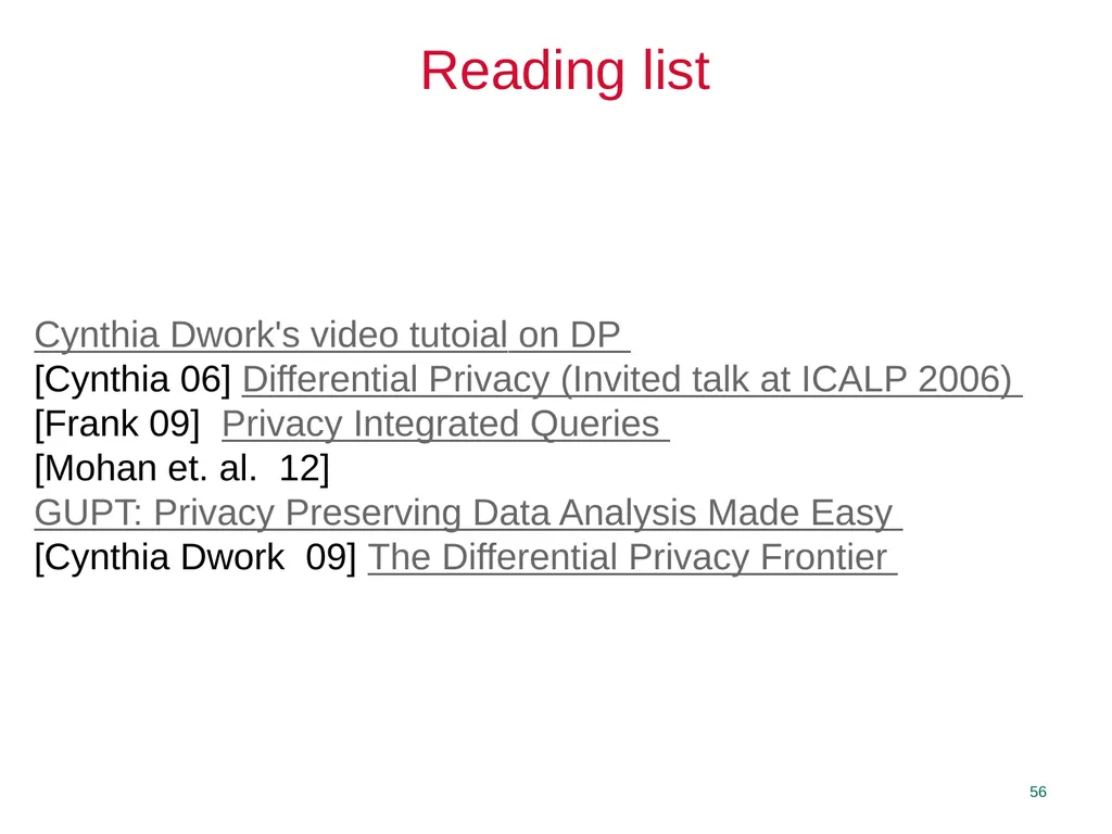 Privacy Enhancing Technologies Elaine Shi Lecture - slide 56 of 56