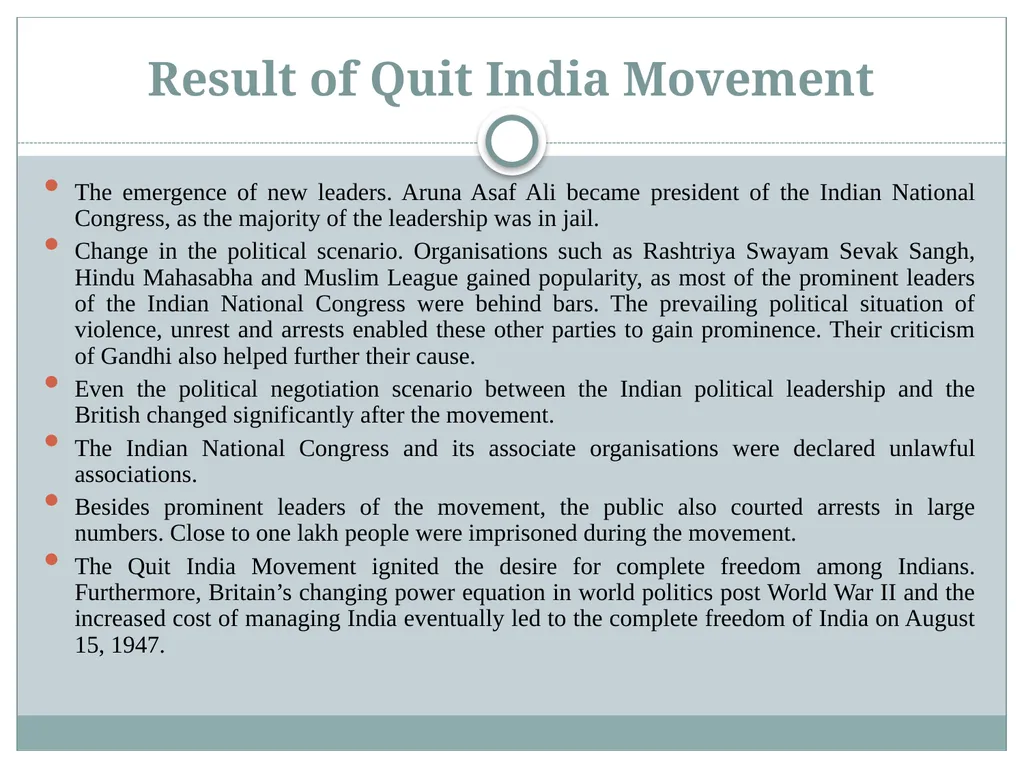 Quit India Movement Introduction On August 8, - slide 6 of 7