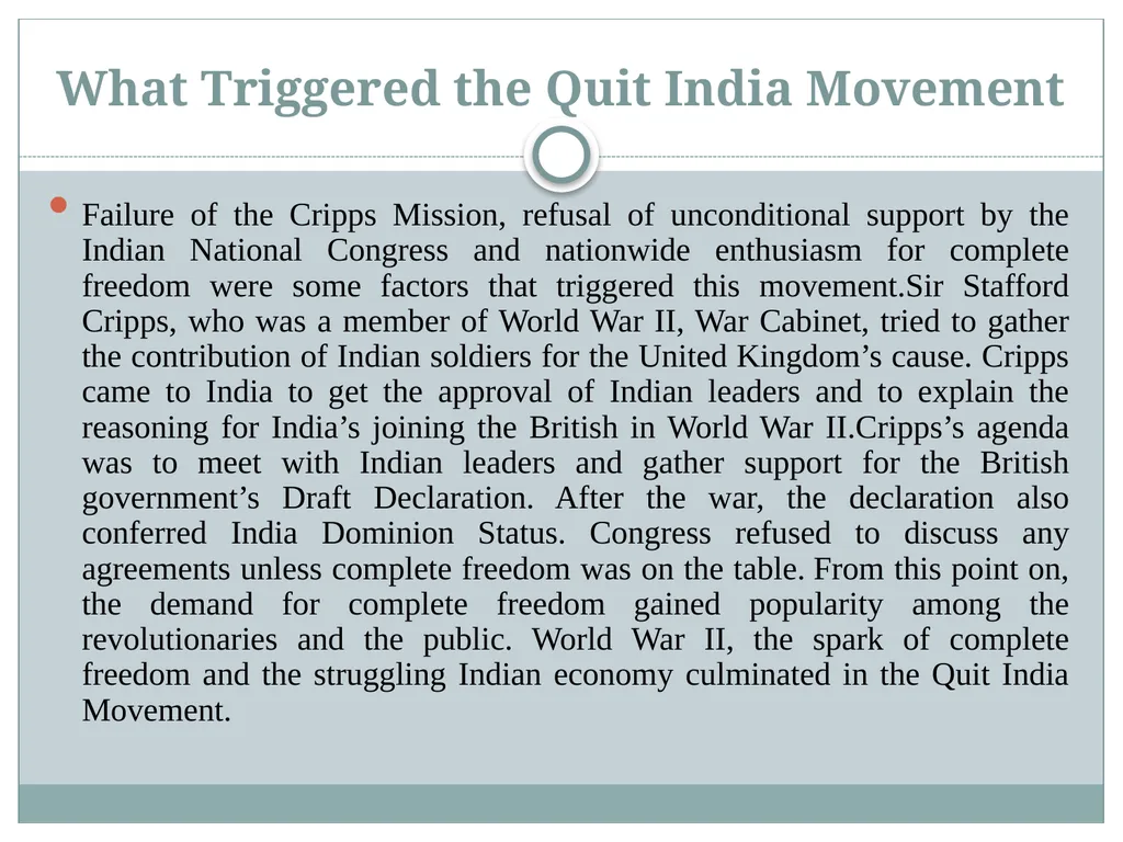 Quit India Movement Introduction On August 8, - slide 4 of 7