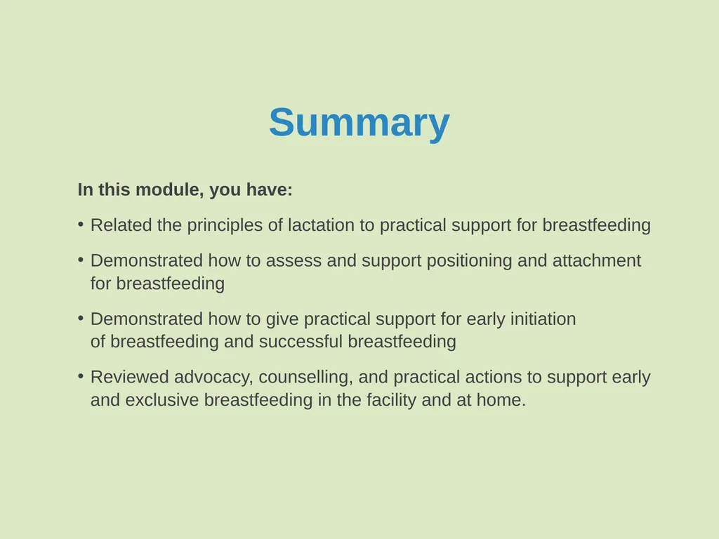 Breastfeeding: Ensuring a good start - slide 38 of 44