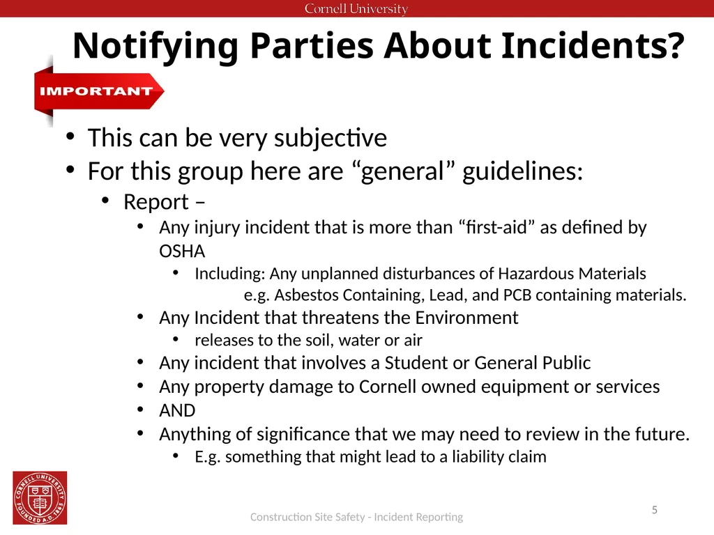Construction Site Safety - Incident Reporting What - slide 5 of 10