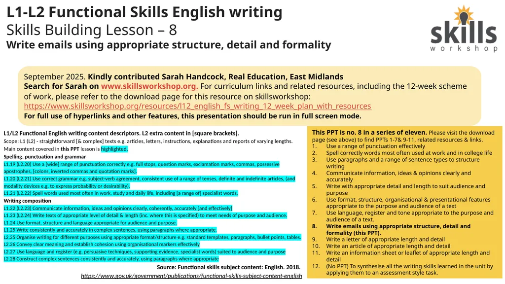 L1-L2 Functional Skills English writing Skills - slide 1 of 24