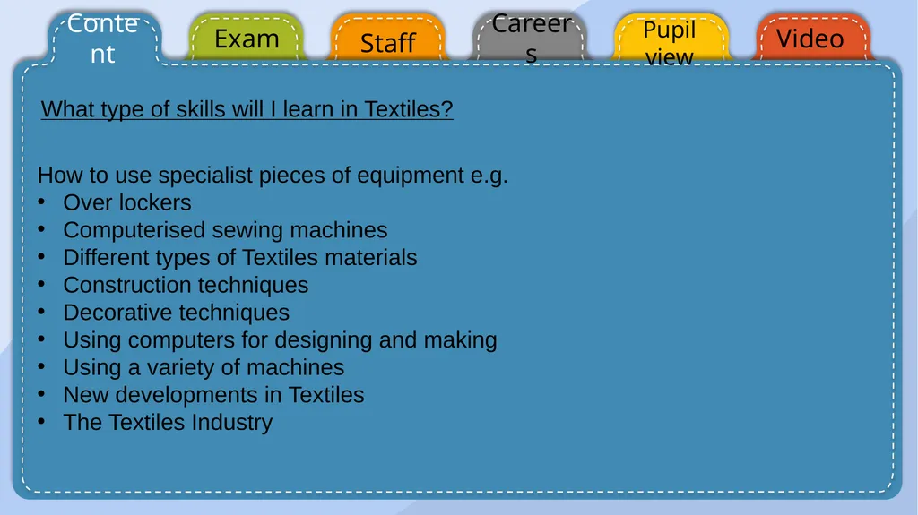 GCSE TEXTILES Content Exam Staff Pupil view - slide 3 of 9