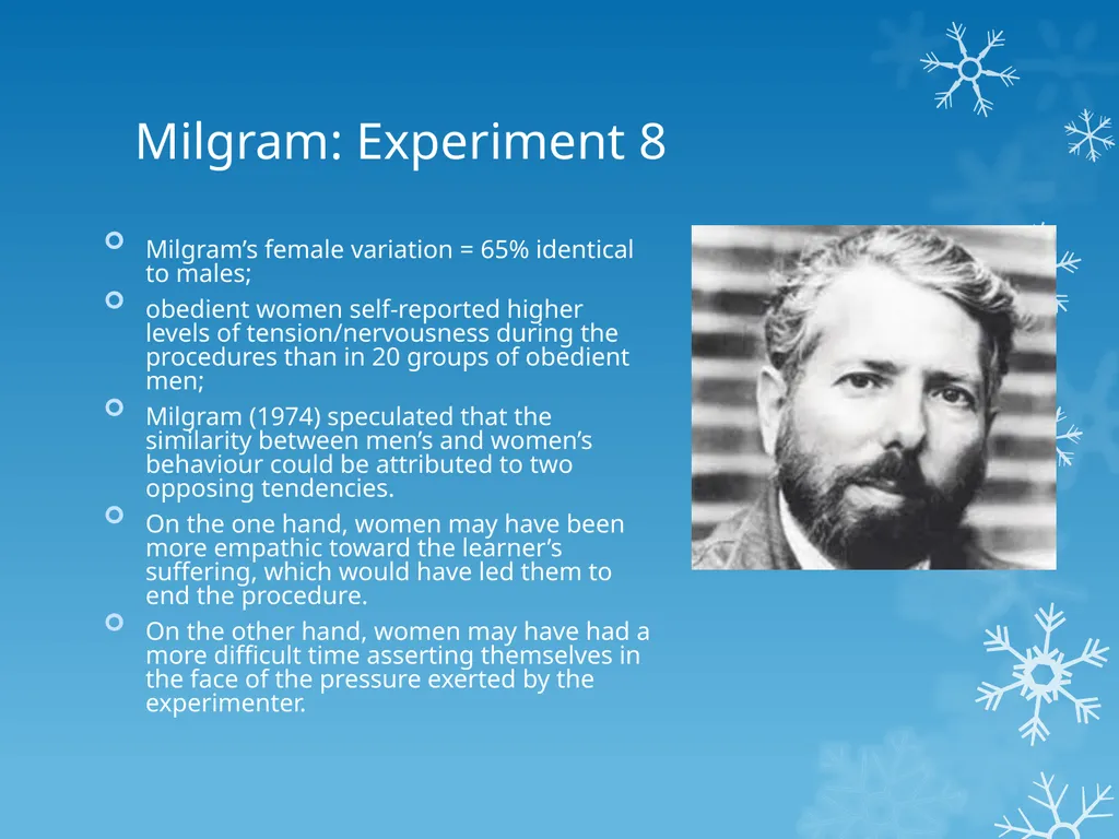 Gender and Obedience Milgram: Experiment 8 - slide 2 of 9