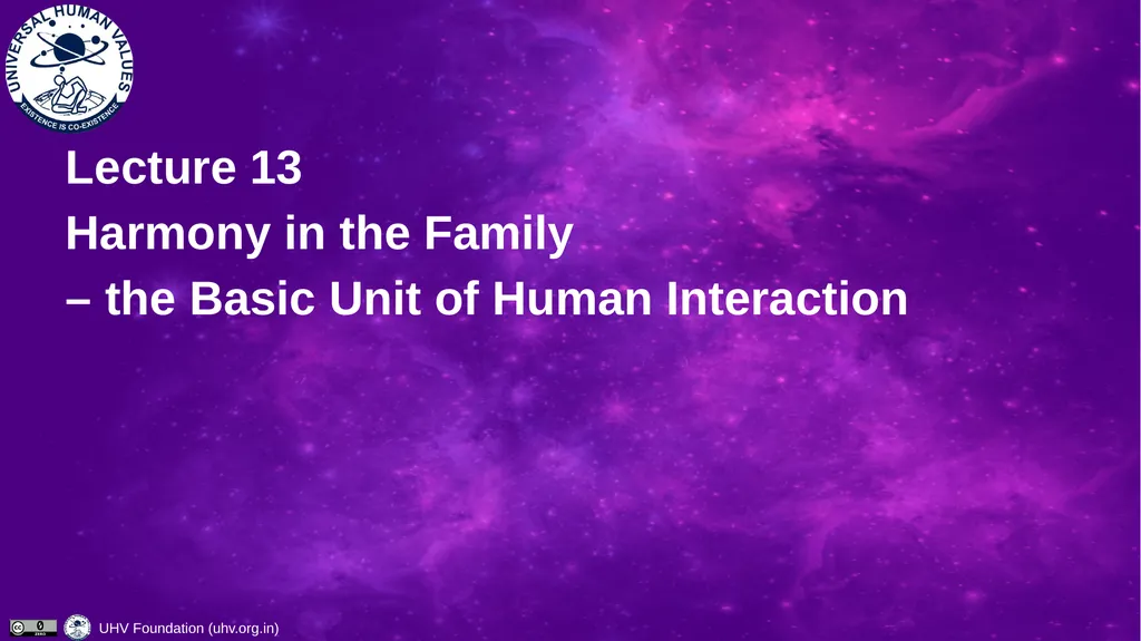 Lecture 13 Harmony in the Family – the Basic Unit - slide 1 of 33